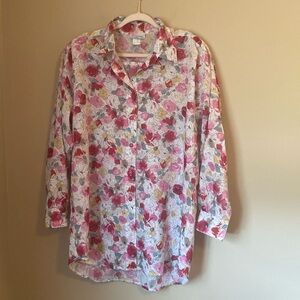 Women’s Plus Beautiful Floral Lightweight Button Down Long Sleeve Top Size 1X